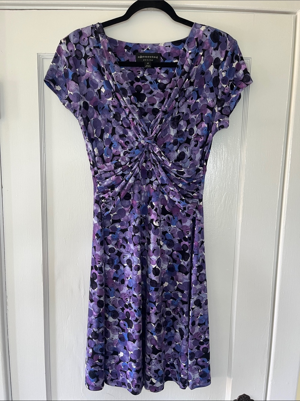 connected apparel Purple Knot-Front Midi Dress with Cap Sleeves